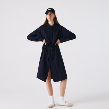 Lacoste Fitted Crepe Shirt Dress - Šaty Dámské Tmavě Blankyt Blankyt | CZ-xReURy